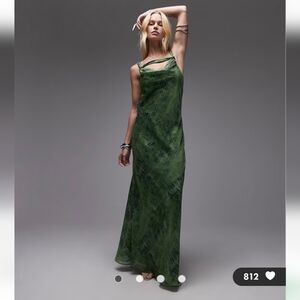 Topshop knot neck deep cowl occasion midi in green snake